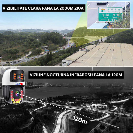 Cameră Supraveghere Conexiune 4G 8MP 4K Zoom Optic 50x Vedere Nocturnă Color