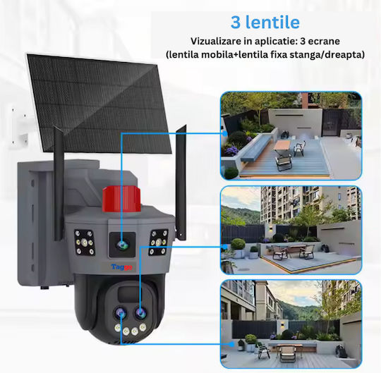 Cameră de Supraveghere Solară 4G 12MP Trei Lentile Zoom 10x Impermeabilă IP66