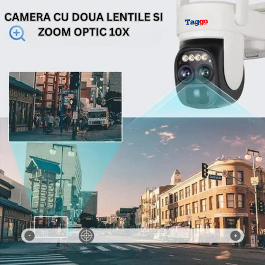 Cameră de Supraveghere 4G 4K Ultra HD de Exterior Cameră Dublă 4MP+4MP Zoom Optic 10x Încărcare Solară Rotire Controlată prin Aplicație Impermeabilă IP66