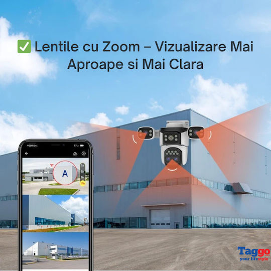 Cameră Supraveghere Wifi 16MP – Zoom 10x Vedere Nocturnă Color Audio Bidirecțional Detectare Mișcare Urmărire Automată Multi Obiectiv