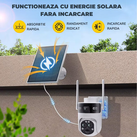 Cameră Supraveghere Taggo Conexiune Wi-Fi Rezoluție 6mp Zoom 15x Încărcare Solară Exterior 3 Lentile Vedere Nocturnă