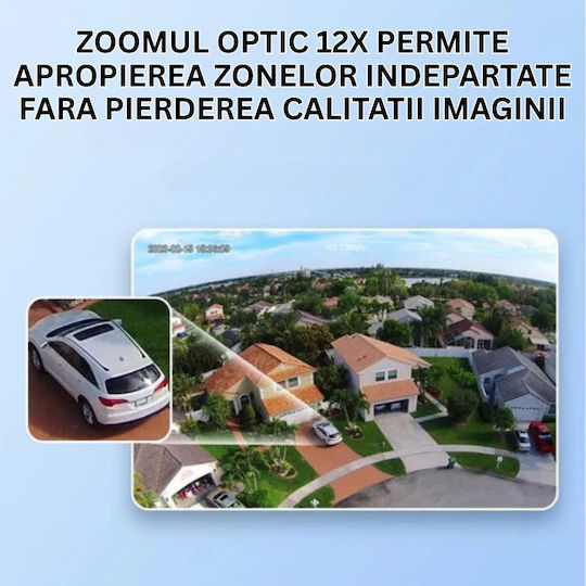 Cameră de Supraveghere 4G 4K HD cu Dublă Lentilă Zoom 12x Încărcare Solară Rotire Controlată prin Aplicație IP66 Rezistentă la Apă