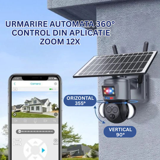 Cameră de Supraveghere 4G 4K HD cu Dublă Lentilă Zoom 12x Încărcare Solară Rotire Controlată prin Aplicație IP66 Rezistentă la Apă