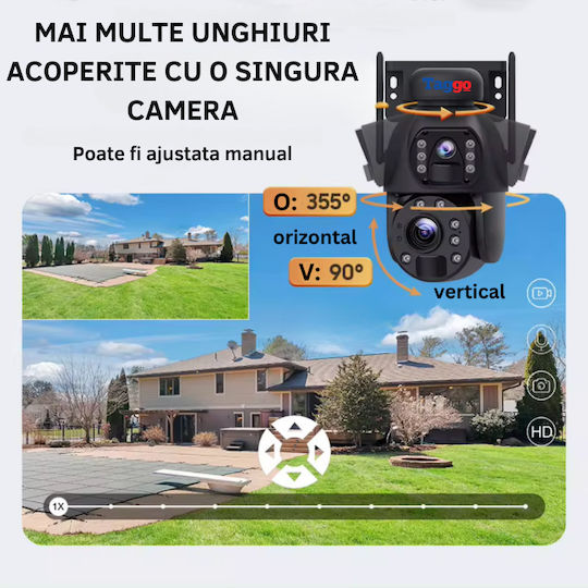 Cameră Supraveghere Wifi 3K Ultra HD Zoom 20x Cameră Dublă Încărcare Solară Rotire Controlată prin Aplicație IP66 Rezistentă la Apă