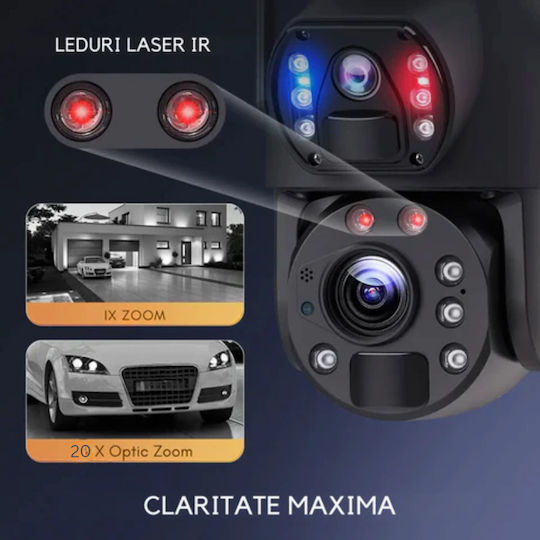 Cameră Supraveghere Wifi 3K Ultra HD Zoom 20x Cameră Dublă Încărcare Solară Rotire Controlată prin Aplicație IP66 Rezistentă la Apă