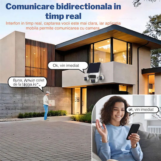 Cameră Crocodil 4G Solară cu Mai Multe Lentile 12MP Panou Solar 20W Stocare Cloud SD IP66 Rezistentă la Apă Urmărire Persoană