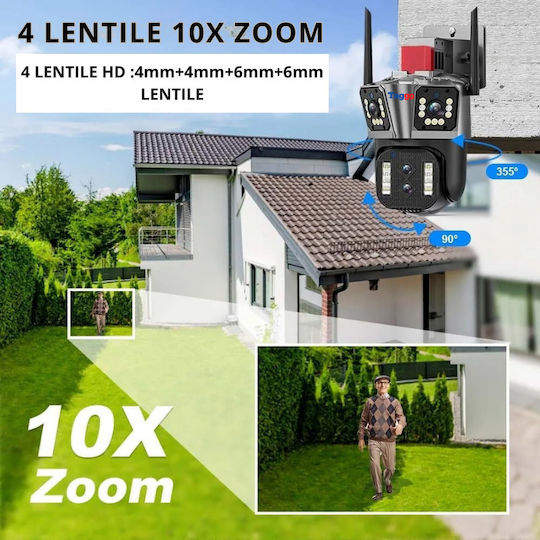 Cameră de Supraveghere Zoom 10x Wi-Fi 8k 16mp 4 Lentile Control prin Aplicație Comunicare Bidirecțională Urmărire Automată