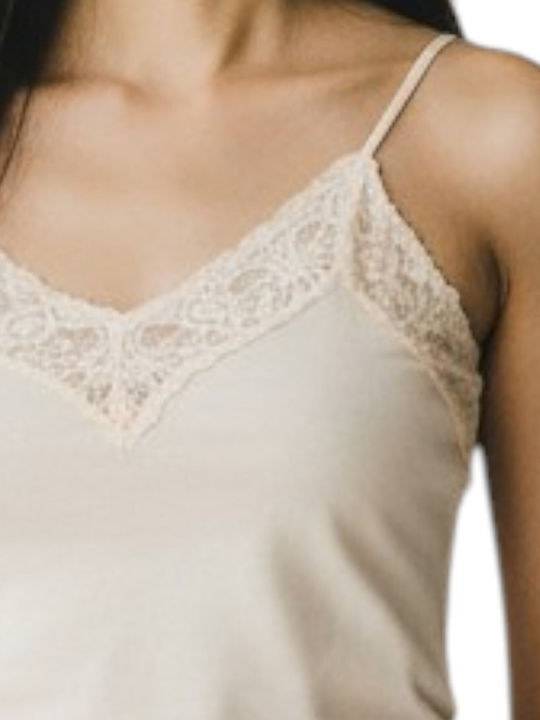 Women's T-Shirt with Spaghetti Strap Beige