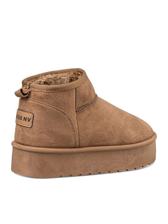 Women's Ankle Boots with Fur Brown