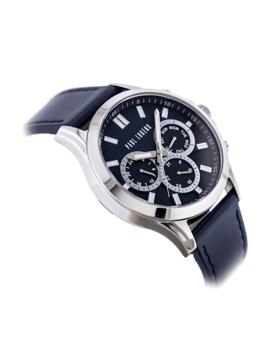 Paul Lorens Men's Watch 44mm Battery with Blue Leather Strap
