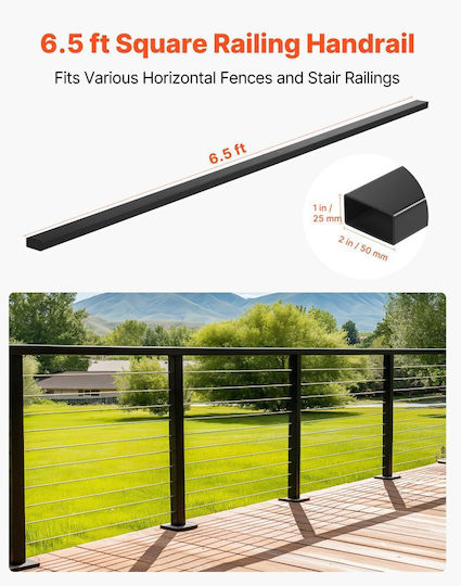 Vevor Pack Of 4 Pieces Stainless Steel 198 Cm Rectangular Stair Handrail For Outdoor Indoor Spaces Matte Black Coating Adjustable Metal Stair Rail Cable Railing Kit Cap