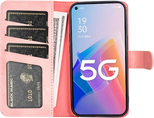 5g Ραφής Brieftasche Leder / Silikon Rosa (Oppo A96 5G)