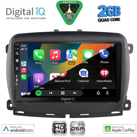 Digital IQ Ηχοσύστημα Αυτοκινήτου για Fiat 500 2016 (Bluetooth/USB/WiFi/GPS/Apple-Carplay/Android-Auto) με Οθόνη Αφής 9"