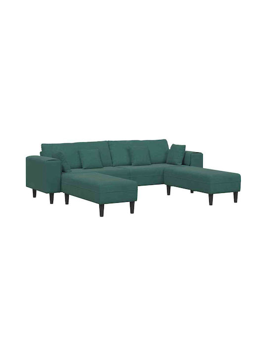 Colțar Canapea U-Shaped Catifea Verde Închis Cu Perne Decorative 250x77x76cm