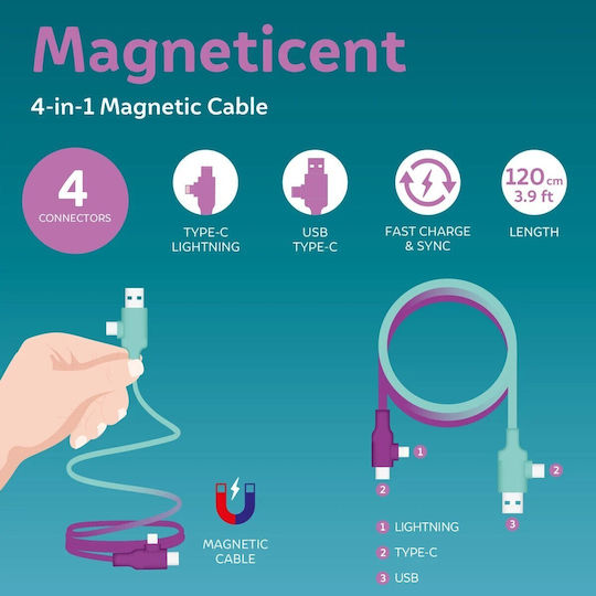 Magnetic Multi Port Charging Cable Legami Magnetic 4-in-1 Charging Cable Electric Aura Mcc0002
