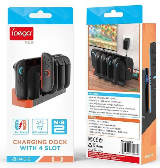 iPega Charger Dock Charging Station for 4 controllers Switch 2 Black