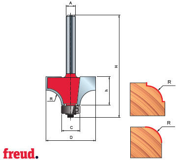 34 Freză Profil Concav 1/4c Vârf Din Carbură Z=2 Coada Ghid Inferior Cu Rulment Dim 18.7 34-10308p