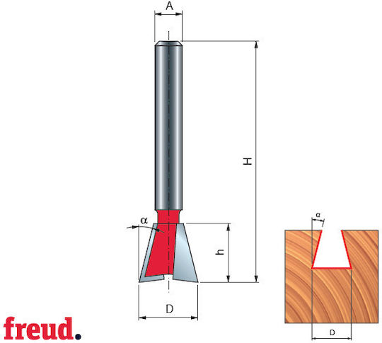 22 Profiled Dovetail Router Bit Carbide Tipped Z=2 Shank Size 19 22-10608p
