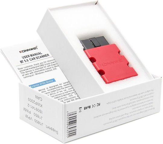 Instrument de Diagnosticare Auto Konnwei Kw902 Mini Elm327 Bluetooth 5.0 Obd2 Compatibil Android Windows Pc Roșu