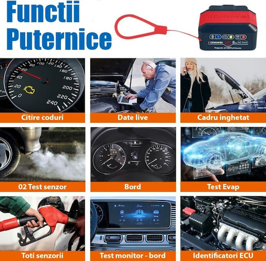 Konnwei Kw906 Auto Diagnosis Obd2 Bluetooth 5.0 On-off Button Compatible Android Ios Elm 327 Obdii Black