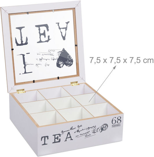 Relaxdays Tea Box with Lid Wooden White 25x9x25cm