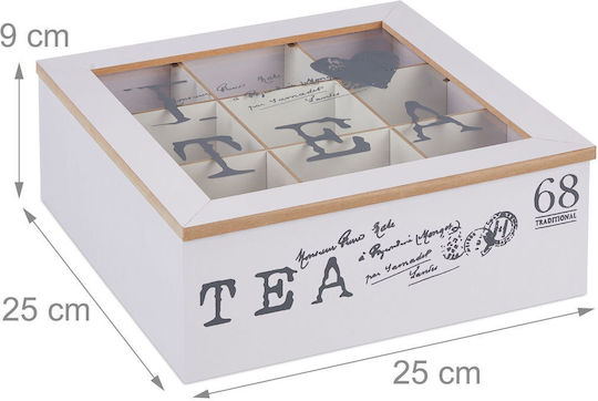 Relaxdays Tea Box with Lid Wooden White 25x9x25cm
