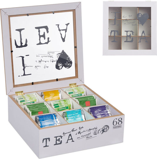 Relaxdays Tea Box with Lid Wooden White 25x9x25cm
