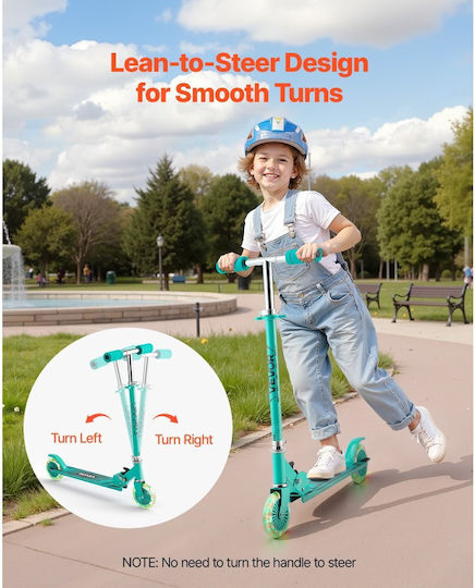 Vevor Kids Scooter Foldable 2-Wheel with LED Lighting for 3+ Years Green