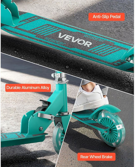 Vevor Kids Scooter Foldable 2-Wheel with LED Lighting for 3+ Years Green