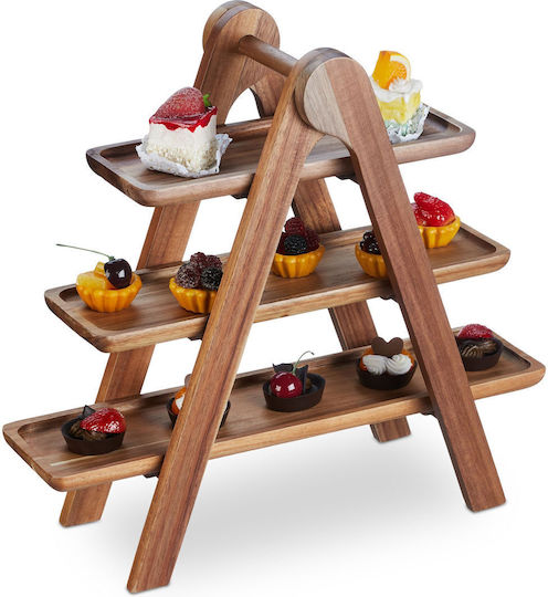 Relaxdays Wooden Dessert Divided Serving Plate Brown Ø15cmxY15cm 41x38x15cm