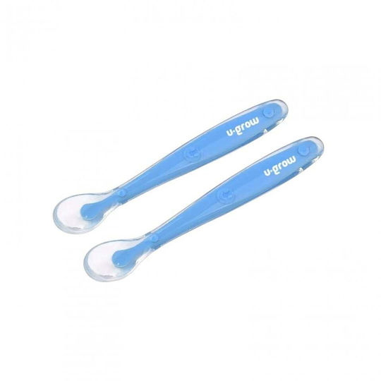 U-Grow Set pentru bebeluși cu Linguri din Silicon pentru 6+ luni Albastre 2buc