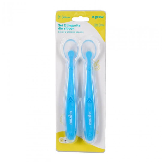 U-Grow Set pentru bebeluși cu Linguri din Silicon pentru 6+ luni Albastre 2buc