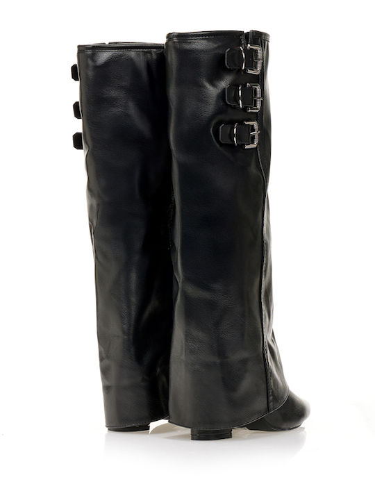 Synthetic Leather High Heel Women's Boots with Zipper Black