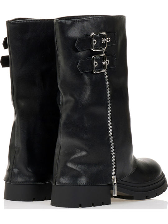 Synthetic Leather Medium Heel Women's Boots with Zipper Black