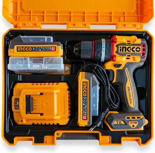 Ingco CIDLI20768E Brushless Cordless Impact Drill Driver 20V 2x2Ah