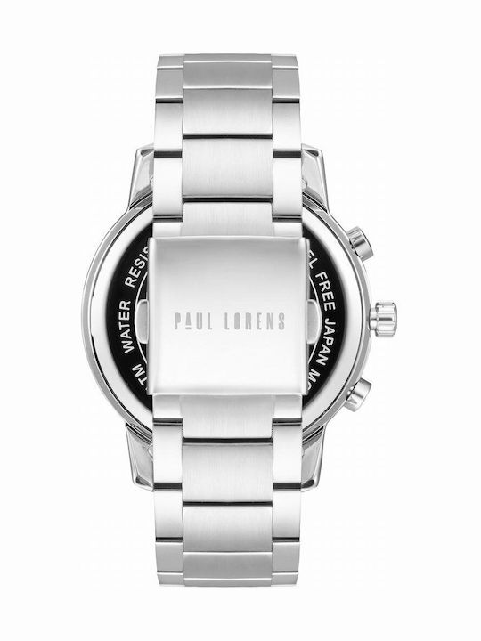 Paul Lorens Men's Watch 46mm Battery with Stainless Steel Bracelet Silver/Navy Blue