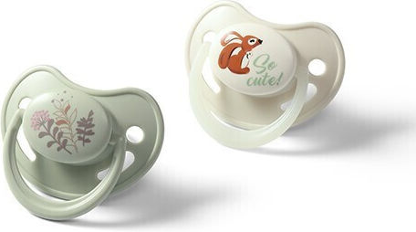 Babyono Day Night Silicone Pacifiers Night for 6-18 Months 2 Pieces