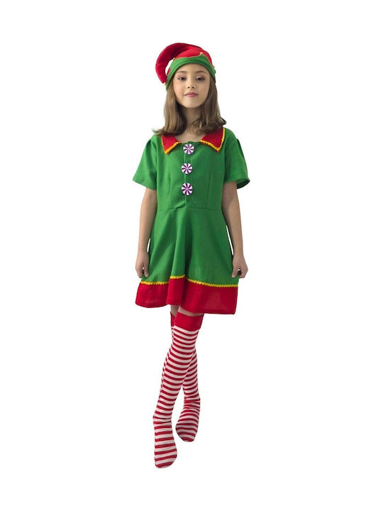 Costum De Crăciun Elfiță Dulce Pentru Fete – Set 3 Piese Rochie Dresuri Căciulă