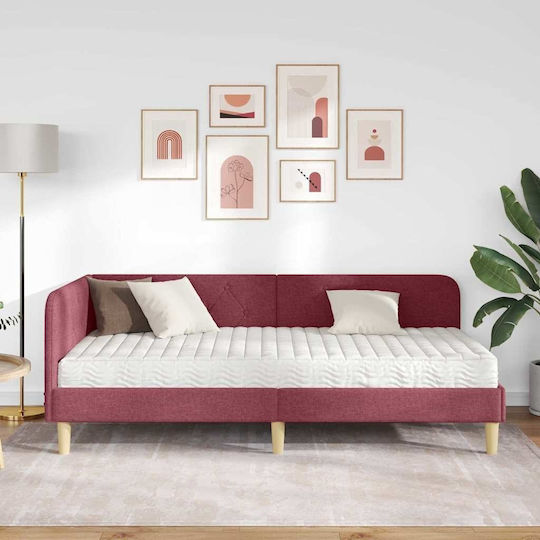 Sofa Bed Single Upholstered with Fabric Red with Slats for Mattress 90x200cm