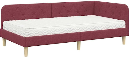 Sofa Bed Single Upholstered with Fabric Red with Slats for Mattress 90x200cm