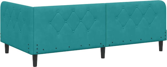 Sofa Bed Single Upholstered with Velvet Turquoise with Slats for Mattress 90x190cm