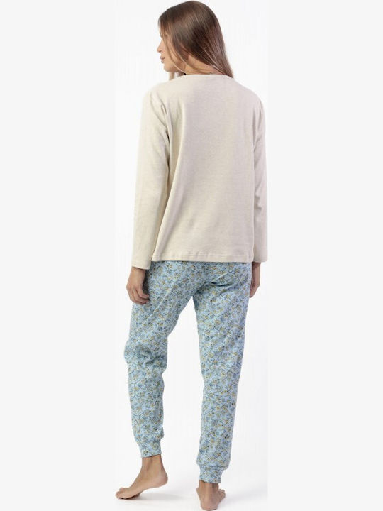Admas Winter Damen Pyjama-Set Beige