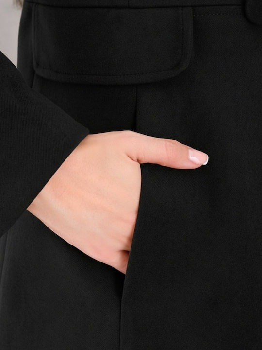Women's Black Peacoat with Buttons