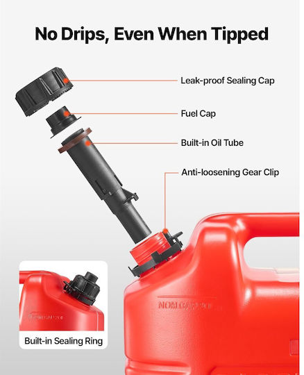 Vevor Fuel Can 19 Liters Gasoline Tank Spout Transparent Scale Maximum Flow 15 Liters Per Minute Safe Leakproof Portable Flat Liquid Container More Cars Motorcycles ATV UTV Red 4 Packs