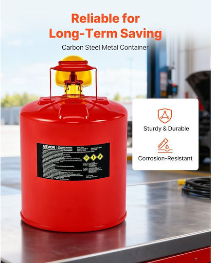 Vevor Gas Safety Can Red Safety Gasoline Can 19 Liters Type I Flame Arrester Stainless Steel Self-Closing Lid Pe Funnel Flammable Fuel Storage Can Carbon Steel Ergonomic Handle