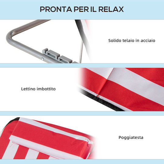 Outsunny Foldable Steel Beach Sunbeds Red with Pillow 2pcs