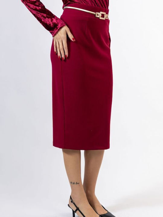 Pencil High-waisted Midi Skirt Burgundy