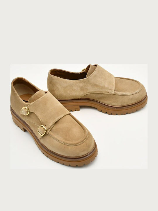 Leder Damen Mokassins in Beige Farbe