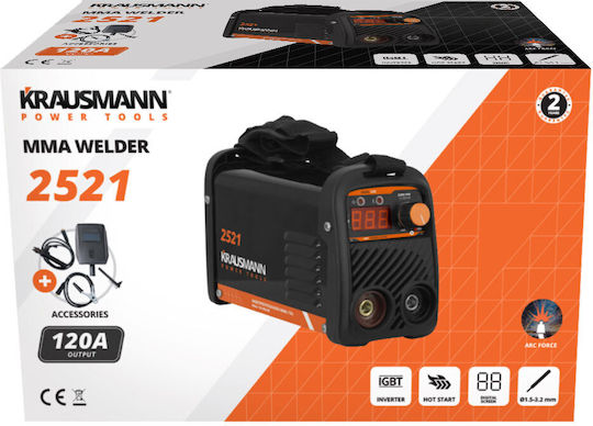 Krausmann Ηλεκτροκόλληση Inverter MMA με Μέγιστο Ρεύμα Συγκόλλησης 120A και Κύκλο Εργασίας 30%