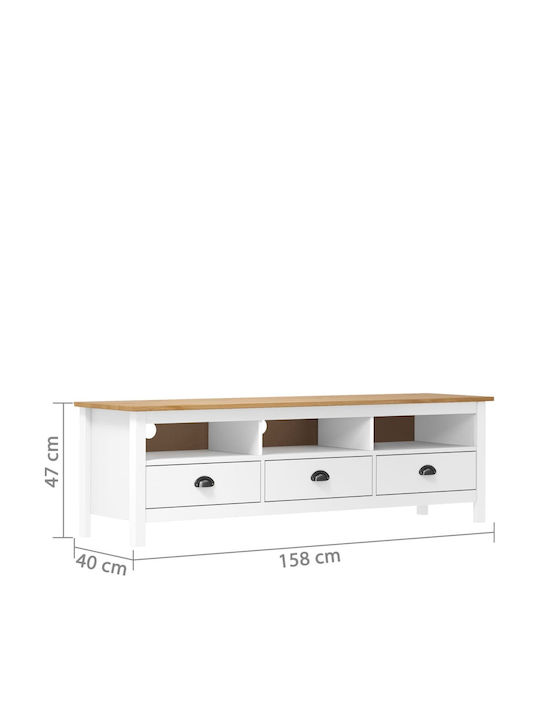 TV Stand Hill Made of Solid Wood White M158xD40xH47cm